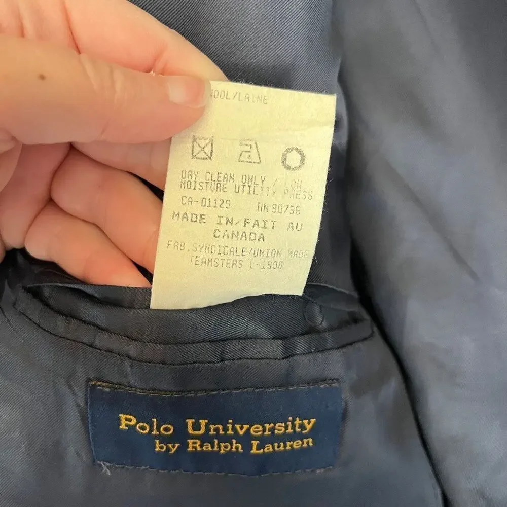 Vintage Polo University Club Ralph Lauren Gold Button Blazer Jacket Coat Wool